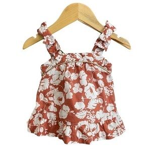 Janie and Jack Rust Orange Floral Print Ruffle Smocked Tank Top